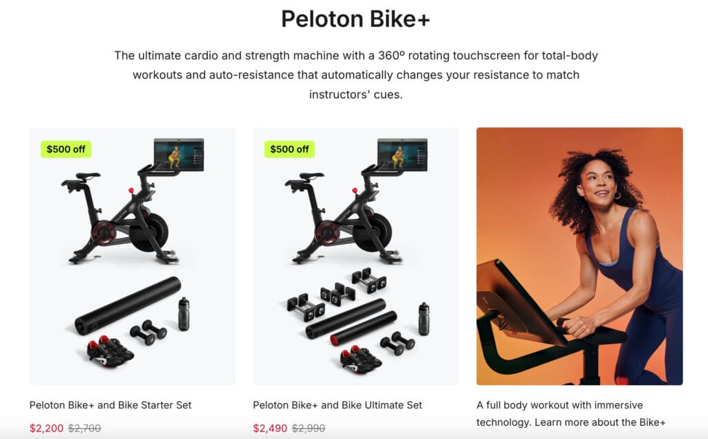 Peloton Bike+ on lululemon offers page.